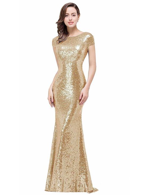 MisShow Women Sequins Prom Bridesmaid Dress Glitter Rose Gold Long Evening Gowns Formal