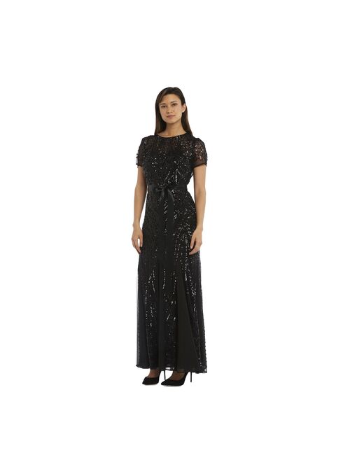 R&M Richards Women's One Piece Short Sleeve Embelished Sequins Gown