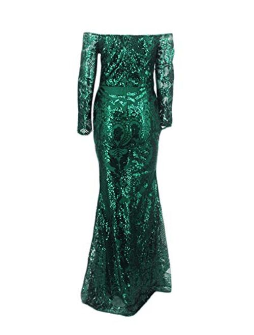 Yissang Women's Off Shoulder Floral Sequined Sparkle Party Evening Cocktail Mermaid Maxi Long Dress Prom Gowns