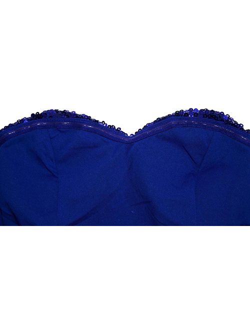 Angel-fashions Women's Sleeveless Blue Sequins Tulle Evening Dress
