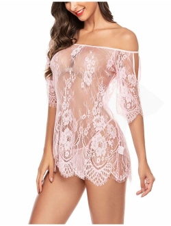 Women Chemises Lace Smock Lingerie Mini Babydoll S-4XL