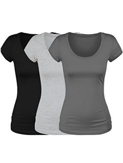 Emmalise Women's Short Sleeve Tshirt Scoop Neck Tee Value Pack Junior Plus Sizes