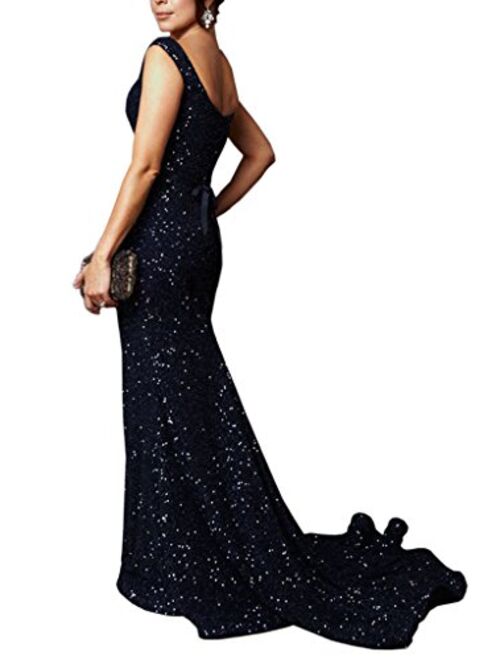 SOLOVEDRESS Women's Mermaid Sequined Formal Evening Dress for Wedding Prom Gown