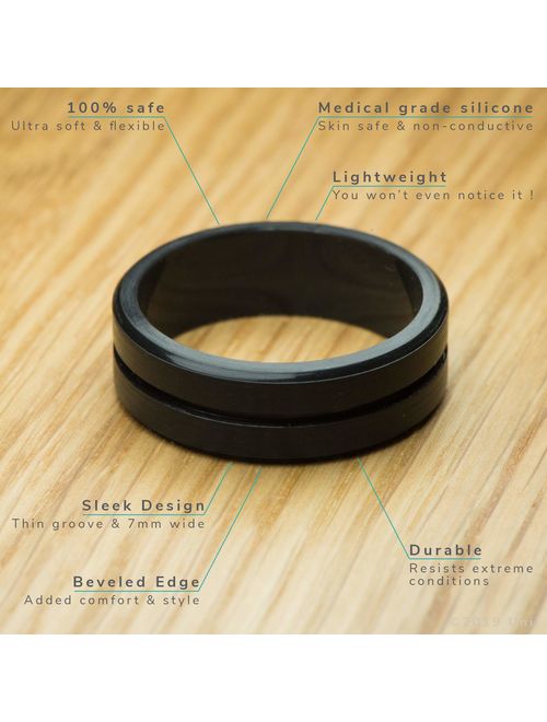 Unii Silicone Wedding Ring | Safety Rubber Wedding Band | Athletic Ring for Active Men | Thin Groove Ring 7mm Wide | Best Alternative for Work, Mechanics, Sports, Workout