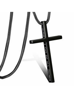 XOYOYZU Cross Necklace for Men Boys Cross Pendant Strength Bible Verse Stainless Steel Necklaces