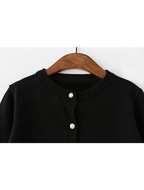 RJXDLT Girls Knit Cardigan Little Girls Uniform Long Sleeve Button Sweaters Pocket