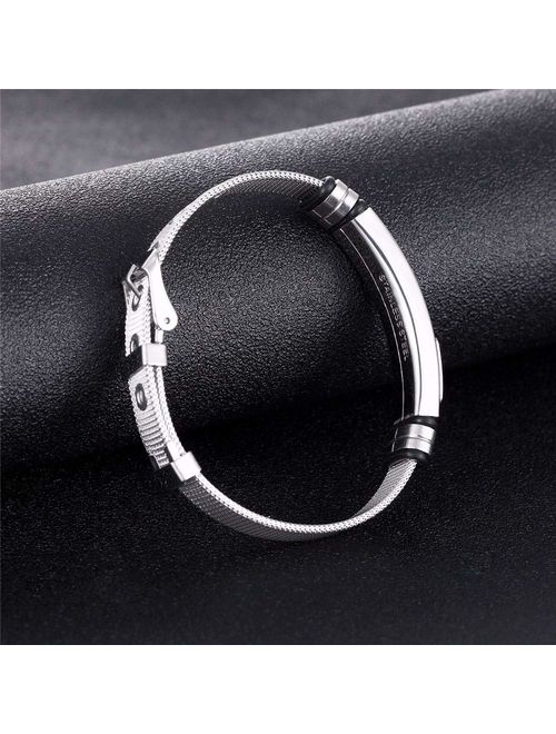 Reizteko Stylish Men's Adjustable Bracelet Cross Stainless Steel Mesh Chain Wrist Band Bracelet