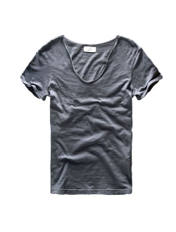 Zecmos Men V Neck Slim Fit 100 Cotton T-Shirt Basic T Shirts Casual