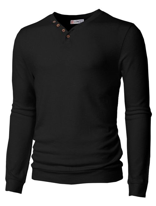 H2H Mens Casual Slim Fit Henley T-Shirts Long Sleeve Knitted Tops of Various Styles
