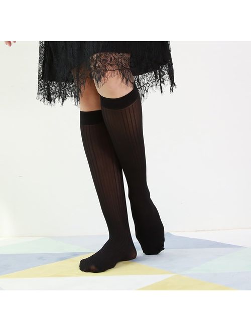 Women's 6 Pack Silky Sheer Knee High Trouser Socks Reinforced Toe