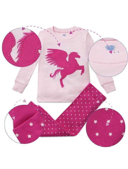Bluenido Girls Pajamas Unicorn Pegasus Lips 2 Piece 100% Super Soft Cotton (12m-8y)
