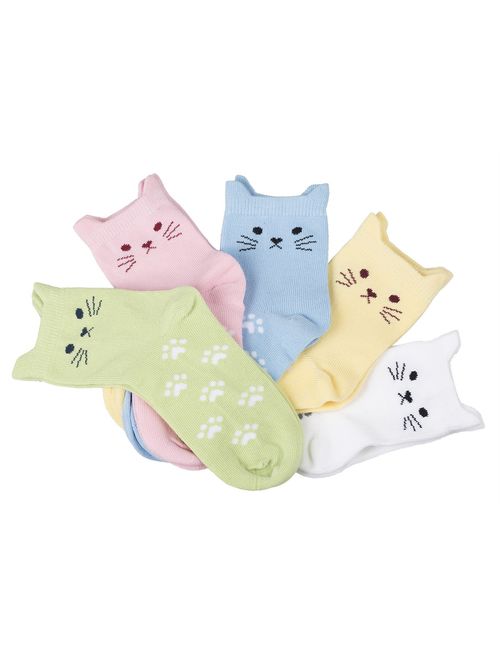 Maiwa Cotton Novelty Cats Seamless Girls Kids Socks 5 Pack