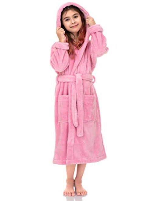 TowelSelections Girls Robe, Kids Plush Hooded Fleece Bathrobe