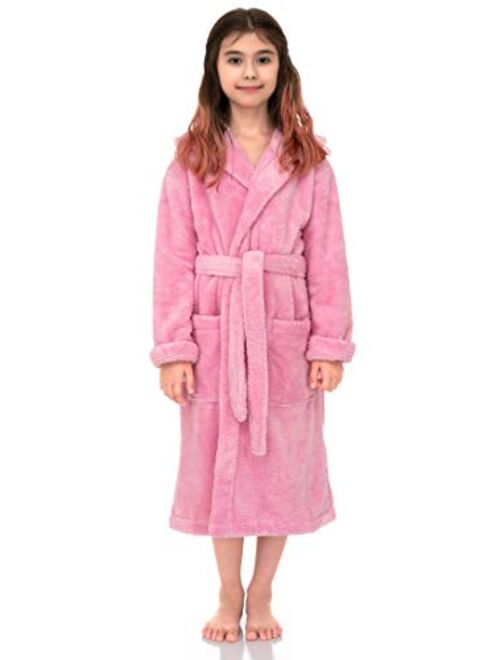 TowelSelections Girls Robe, Kids Plush Hooded Fleece Bathrobe