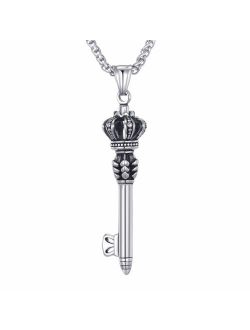 Mens Stainless Steel Crown Key Pendant Necklace with 24 Inches Link Chain