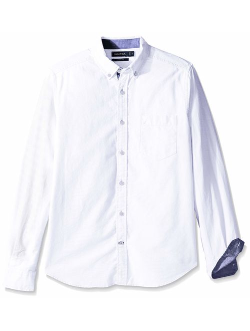 Nautica Men's Long Sleeve Button Down Solid Oxford Shirt