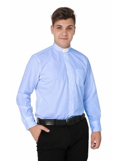 IvyRobes Mens Tab-Collar Long Sleeves Clergy Shir- 5 Colors Available