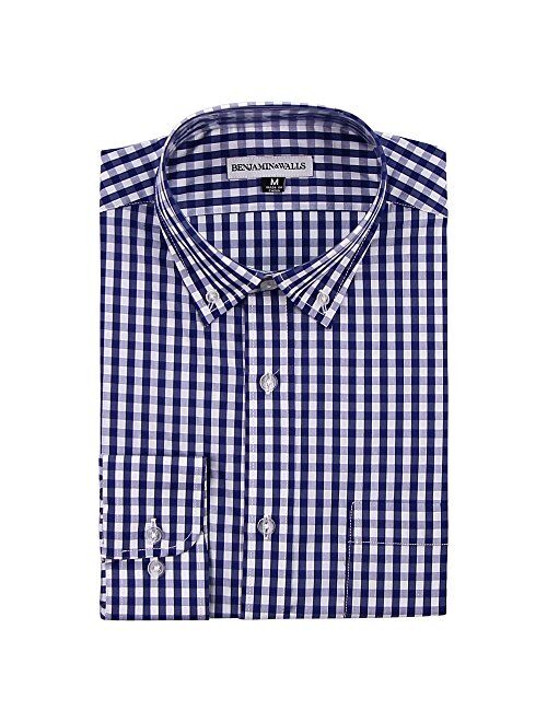Men's Long Sleeve Button Down Stretch Fit Gingham Plaid Shirt