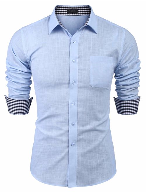 COOFANDY Men's Regular-Fit Short-Sleeve Solid Linen Cotton Shirt Casual Button Down Beach Shirt