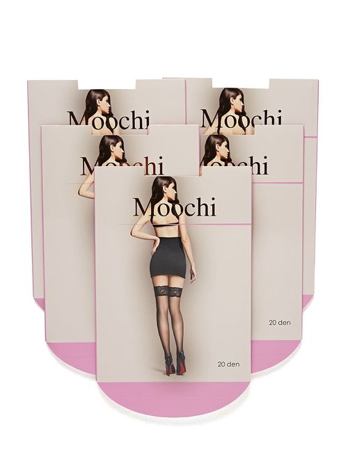 MOOCHI Women's 20 Denier Sheer Soft Thigh High Stockings with Silicone Lace Top for formal casual dresses