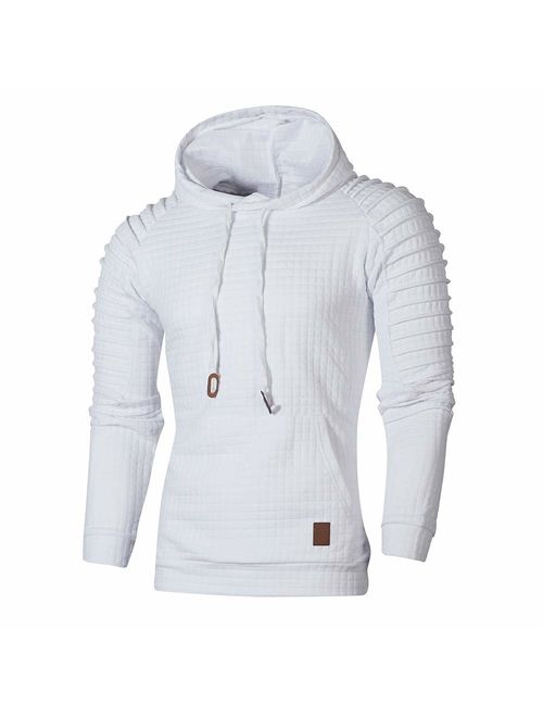 WUAI Men's Outdoors Jacket Running Sports Plaid Pullover Regular Fit Hooded Sweatshirt Casual Outwear