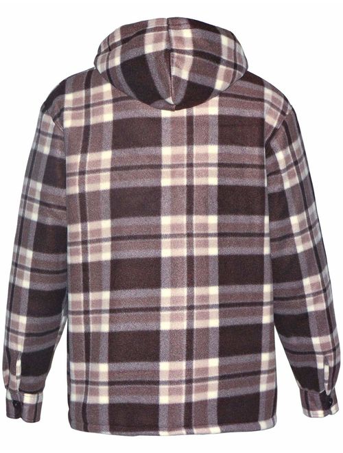 Men's Hoodies Flannel Full Zip Sherpa Lined Heavy Fleece Plaid Warm Hooded Jackets,S-5XL