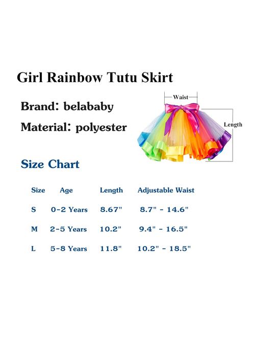 belababy Rainbow Tutu Skirt, Layered Ballet Skirts, Multicolor Tulle Dress Polyester for Toddlers, Girls &Women