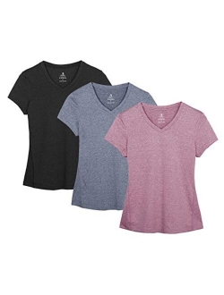 icyzone Workout Shirts Yoga Tops Activewear V-Neck T-Shirts for Women Running Fitness Sports Short Sleeve Tees(Pack of 3)