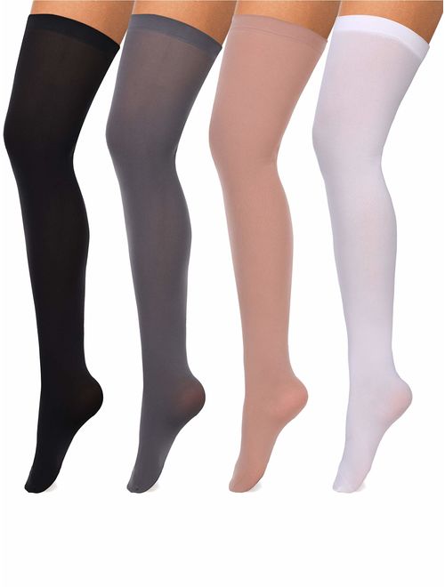 4 Pairs Women's Silk Thigh High Stockings Nylon Socks for Women Halloween Cosplay Party Accessory