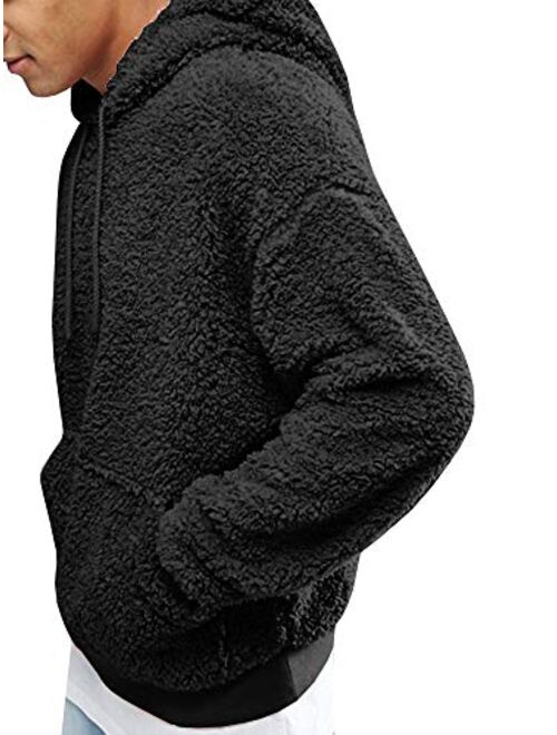 Runcati Mens Fuzzy Sherpa Pullover Fluffy Men Hoodie Sweatshirts Long Sleeve Sport Front Pocket Fall Outwear Winter Hooded