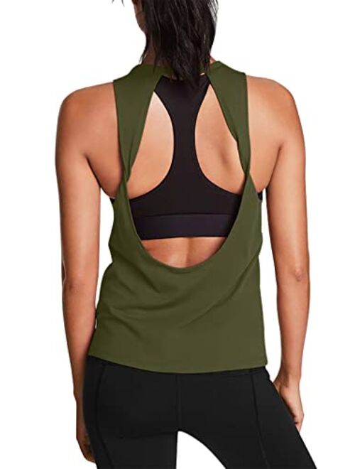 Mippo Womens Cute Workout Tops Open Back Yoga Shirts Gym Clothes Running Tank Tops