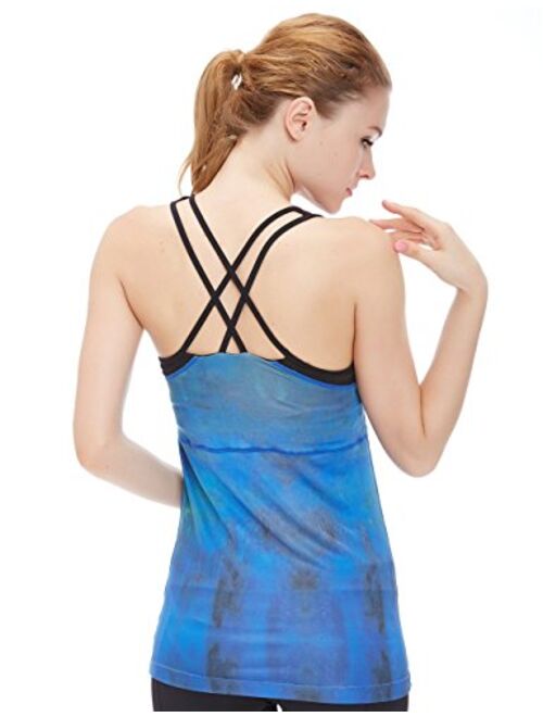 icyzone Women Workout Yoga Spaghetti Strap Racerback Tank Top with Built in Bra