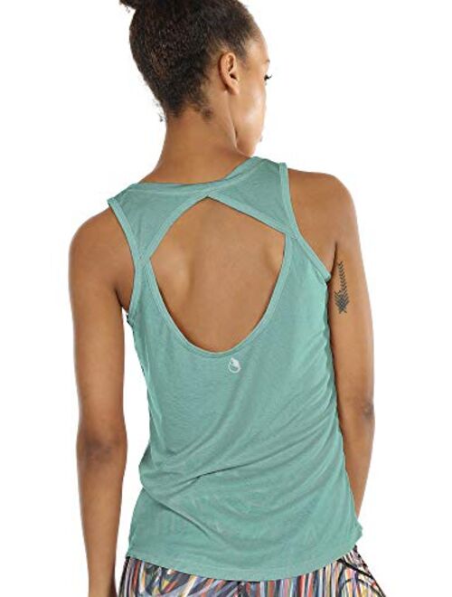 icyzone Yoga Tops Activewear Workout Clothes Open Back Fitness Racerback Tank Tops for Women(Pack of 2)