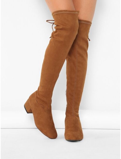 Square Toe Low Block Heel Over the Knee Boots