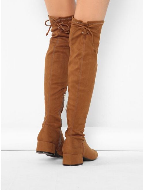 Square Toe Low Block Heel Over the Knee Boots