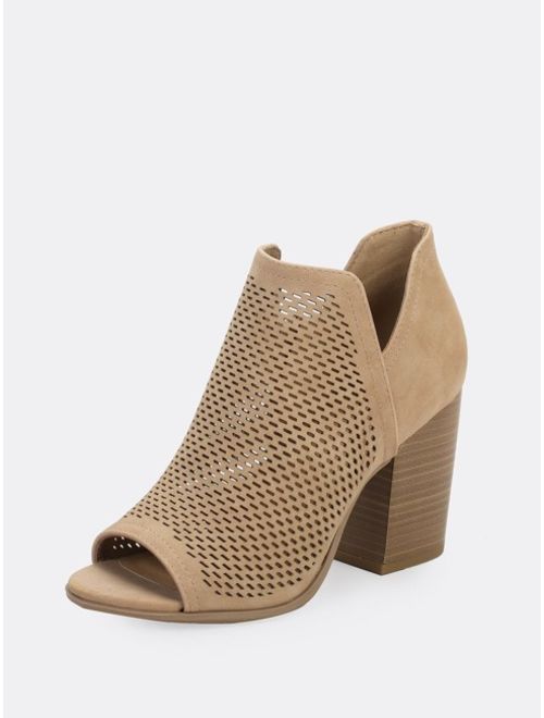 Open Toe Perforated Double V Side Slit Boots NATURAL