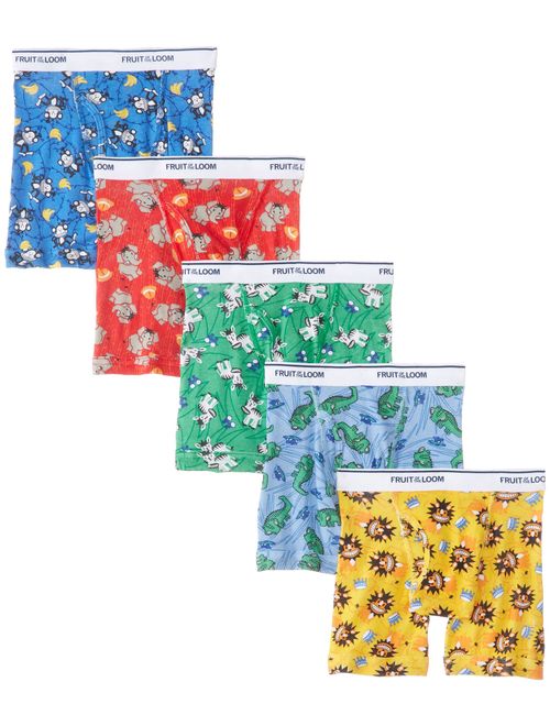 Fruit of the Loom Boys' Toddler 5 Pack Assorted Print & Solid Boxer Briefs