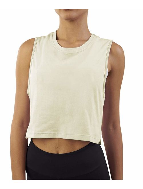 Mippo Women's Loose Flowy Mesh Workout Athletic Gym Crop Top Cropped Tee Muscle Tank