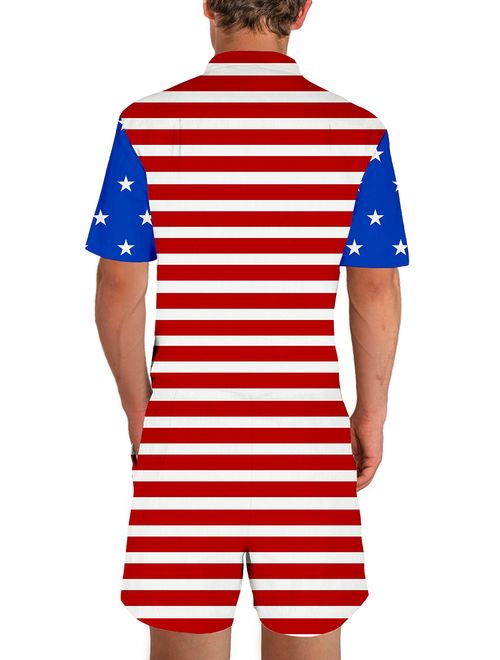 AIDEAONE Mens Casual 3D Printed Short Sleeve Rompers Zip Jumpsuit with Pocket S-XXL