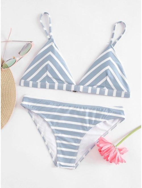 Striped Triangle Bikini Set