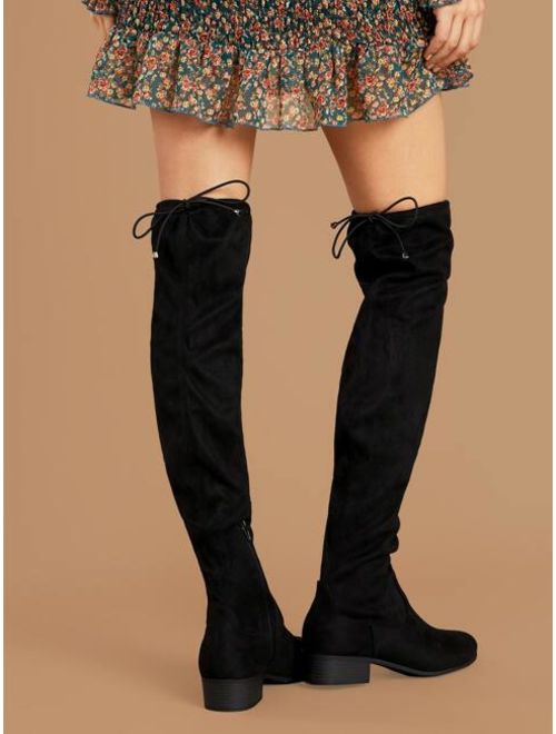 Thigh High Low Heel Back Tie Boots