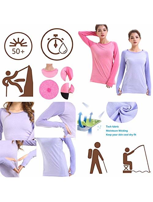 LWJ 1982 Workout Running Thumb Hole Shirts for Women Long Sleeve Yoga Tech Stretch Cool Dry Tops Hiking Clothing Activewear
