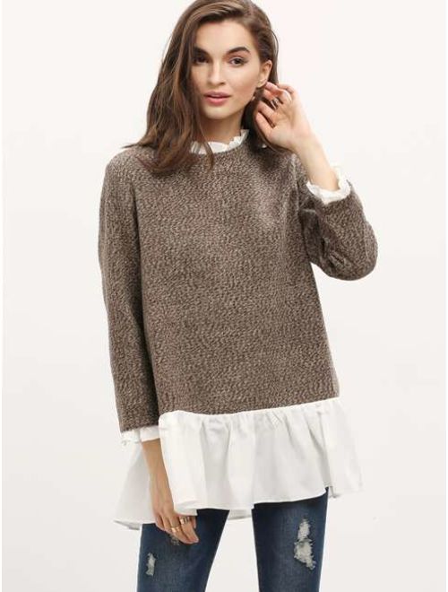 Shein Grey White Long Sleeve Color Block Sweater