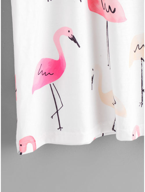 Shein Allover Flamingo Print Tee