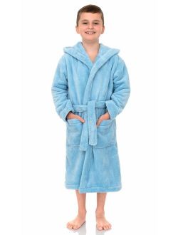 TowelSelections Boys Robe, Kids Plush Hooded Fleece Bathrobe