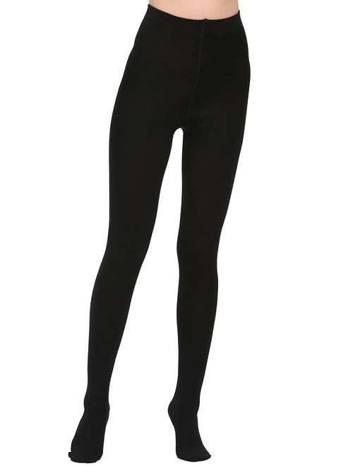 Aphro Women's Opaque Warm Tights Fleece Lining Pantyhose, Black