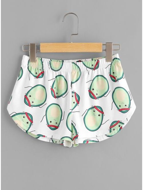 Shein Cartoon Avocado Print Tee And Shorts Set