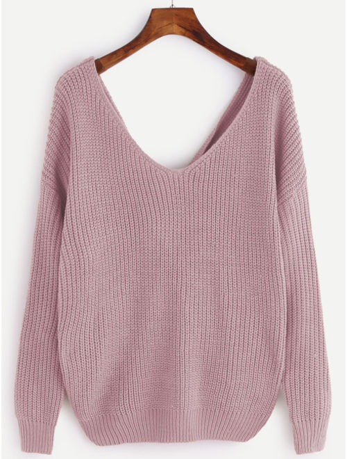 V Neckline Twist Front Sweater