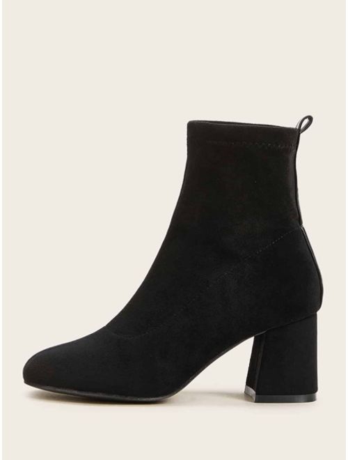 Black Suede Chunky High Heeled Ankle Boots