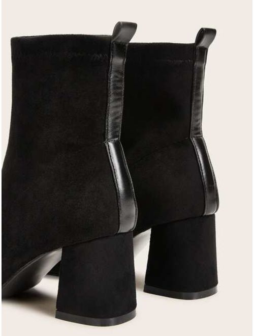 Black Suede Chunky High Heeled Ankle Boots